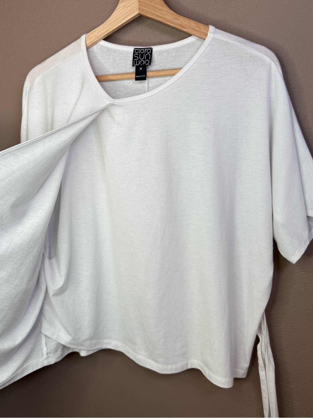 Clara Sun Woo Peach Knit Side Tie Wrap Minimalist Top in White Women's Size Med. - Picture 15 of 16
